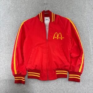McDonald's Jacket Boys size Medium 12 Red Vintage 70s 80s Varsity Bomber Zip Up